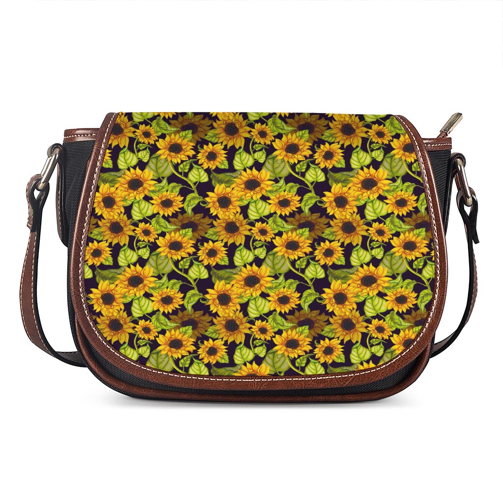 Hand Drawn Sunflower Pattern Print Saddle Bag