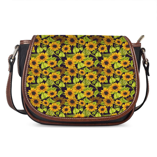 Hand Drawn Sunflower Pattern Print Saddle Bag