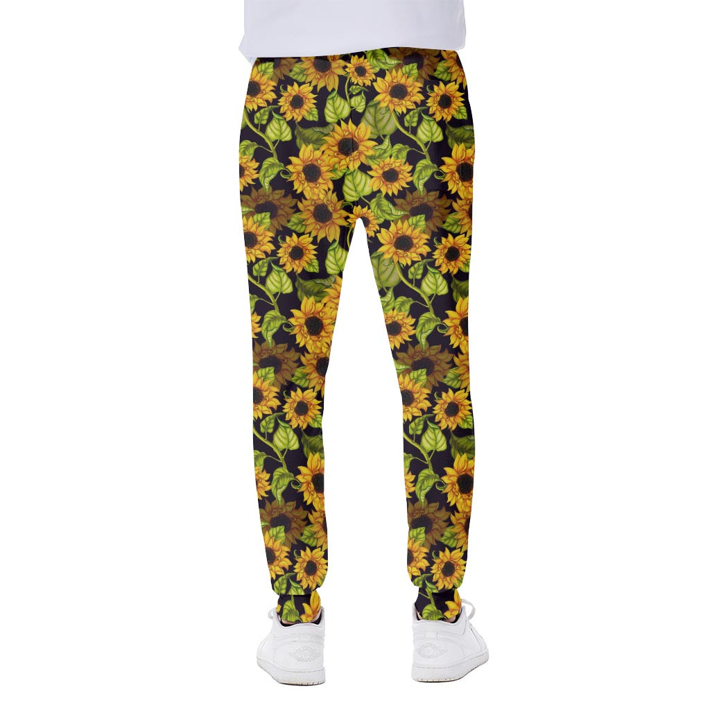 Hand Drawn Sunflower Pattern Print Scuba Joggers