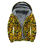 Hand Drawn Sunflower Pattern Print Sherpa Lined Zip Up Hoodie