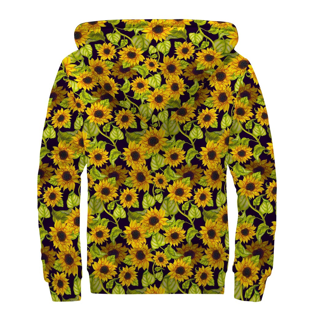 Hand Drawn Sunflower Pattern Print Sherpa Lined Zip Up Hoodie
