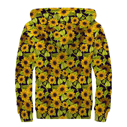 Hand Drawn Sunflower Pattern Print Sherpa Lined Zip Up Hoodie