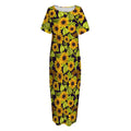 Hand Drawn Sunflower Pattern Print Short Sleeve Long Nightdress