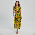Hand Drawn Sunflower Pattern Print Short Sleeve Maxi Dress