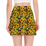 Hand Drawn Sunflower Pattern Print Side Slit Mini Skirt