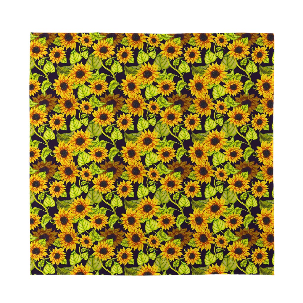 Hand Drawn Sunflower Pattern Print Silk Bandana