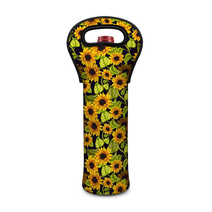 Hand Drawn Sunflower Pattern Print Single Neoprene Wine Tote