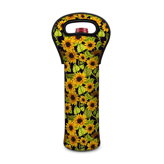 Hand Drawn Sunflower Pattern Print Single Neoprene Wine Tote