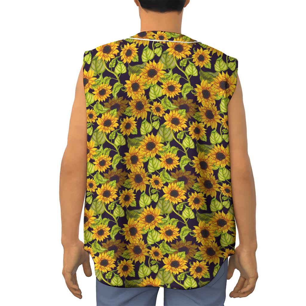 Hand Drawn Sunflower Pattern Print Sleeveless Baseball Jersey