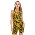 Hand Drawn Sunflower Pattern Print Sleeveless One Piece Swimsuit