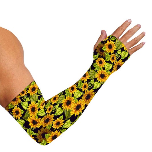 Hand Drawn Sunflower Pattern Print Sun Protection Arm Sleeves