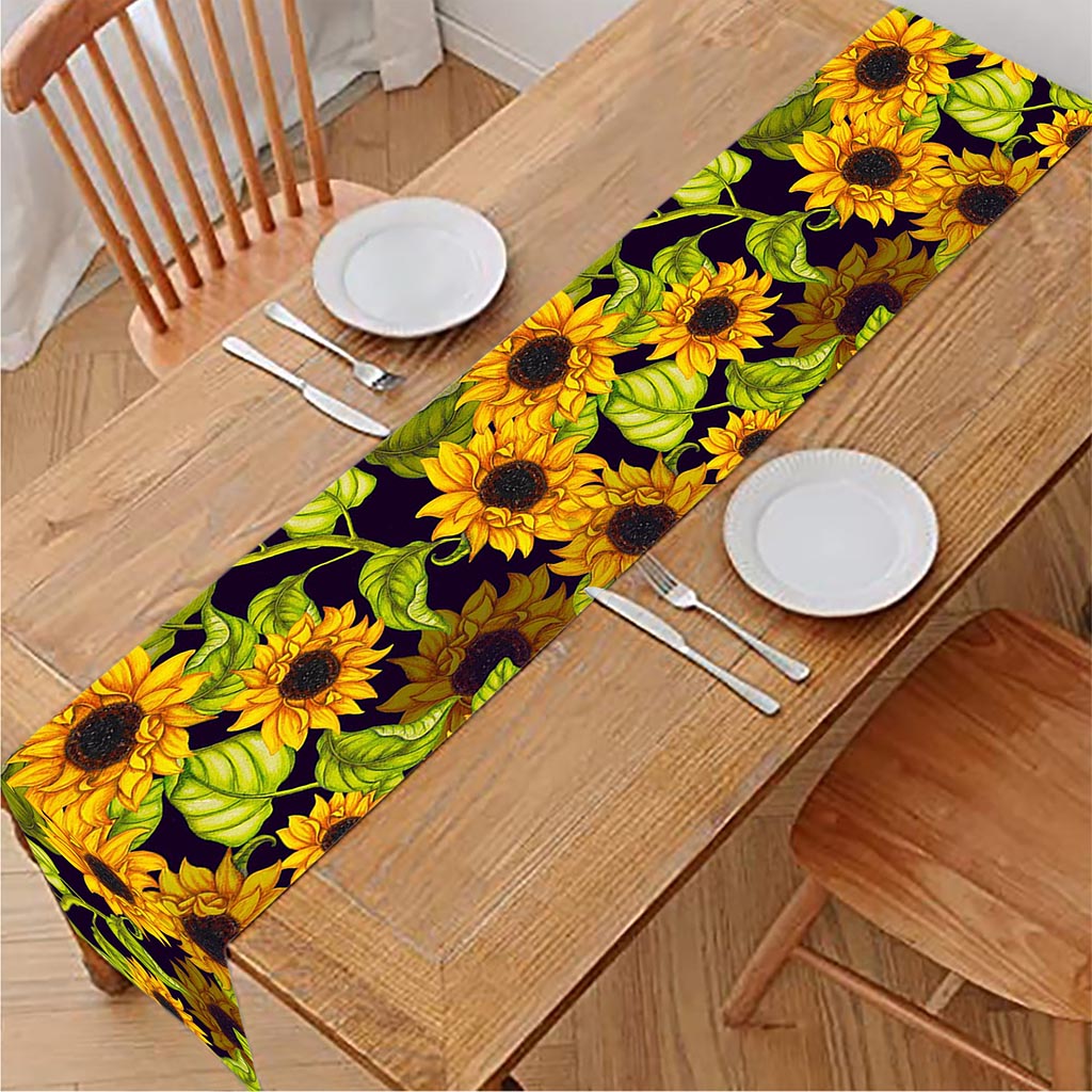 Hand Drawn Sunflower Pattern Print Table Runner
