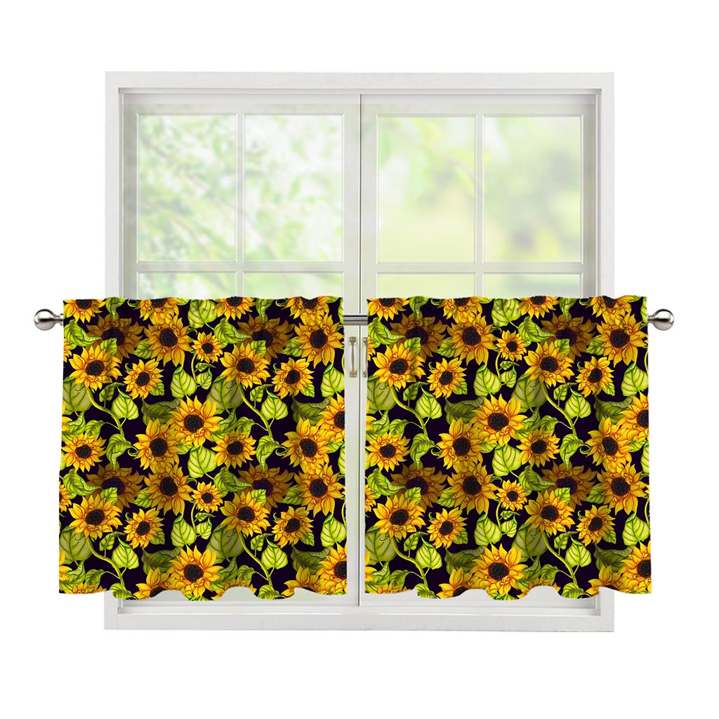 Hand Drawn Sunflower Pattern Print Tier Curtains