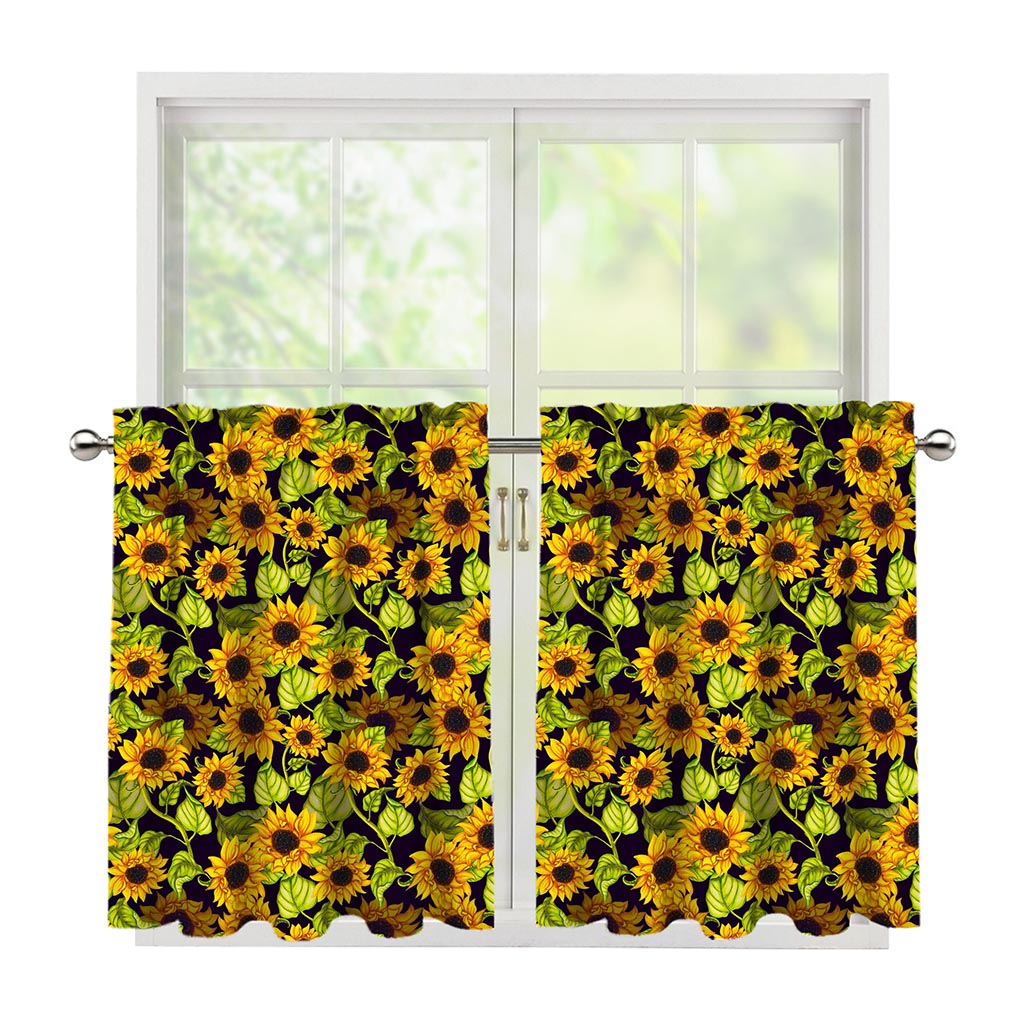 Hand Drawn Sunflower Pattern Print Tier Curtains