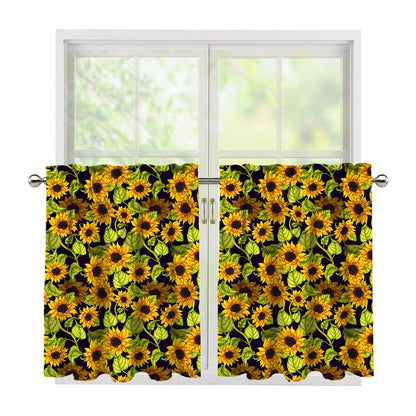 Hand Drawn Sunflower Pattern Print Tier Curtains