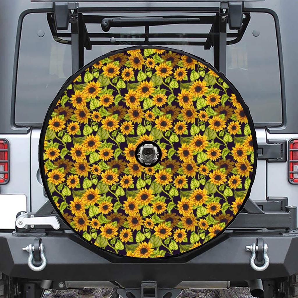 Hand Drawn Sunflower Pattern Print Tire Cover With Camera Hole