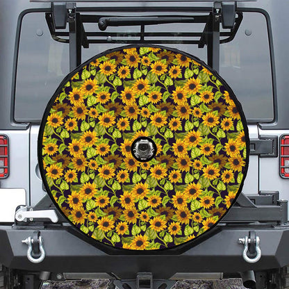 Hand Drawn Sunflower Pattern Print Tire Cover With Camera Hole