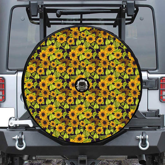 Hand Drawn Sunflower Pattern Print Tire Cover With Camera Hole