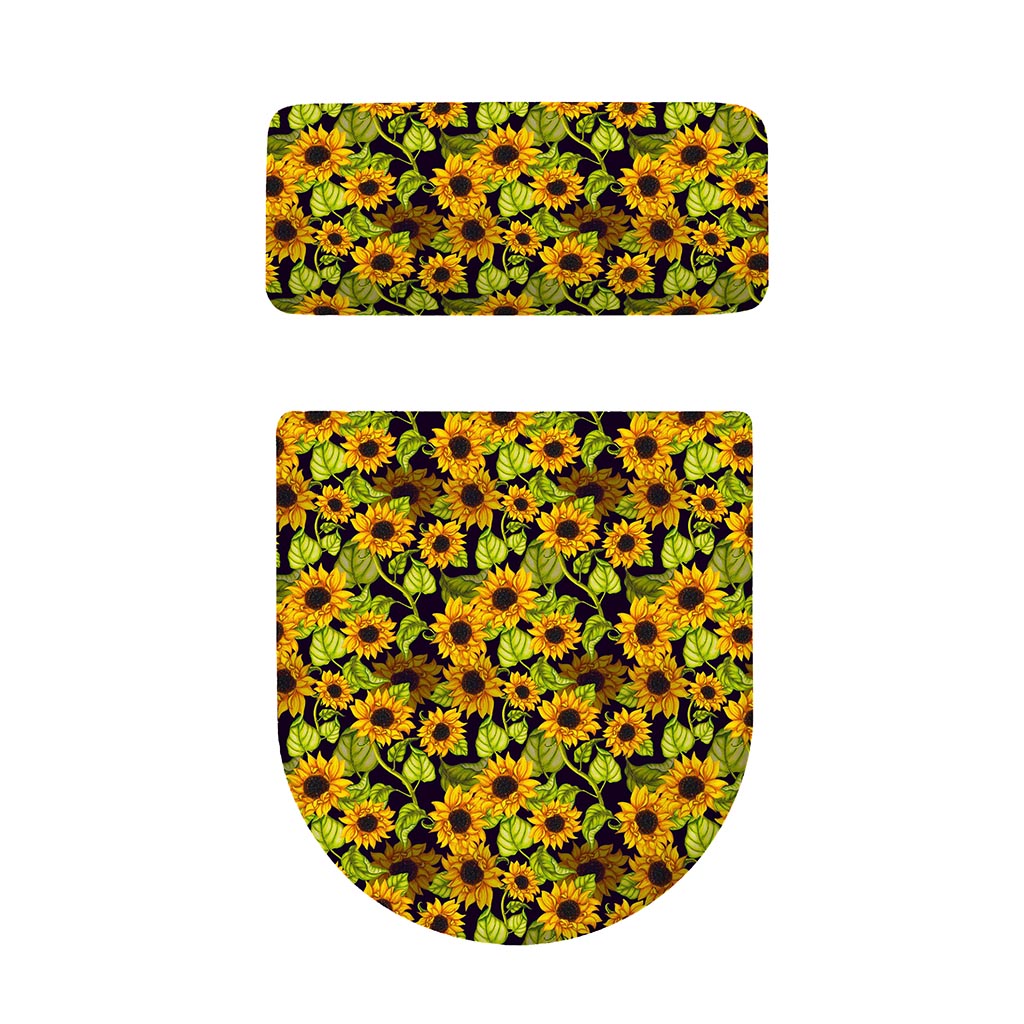 Hand Drawn Sunflower Pattern Print Toilet Lid And Tank Cover Set