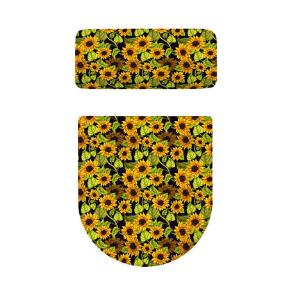 Hand Drawn Sunflower Pattern Print Toilet Lid And Tank Cover Set