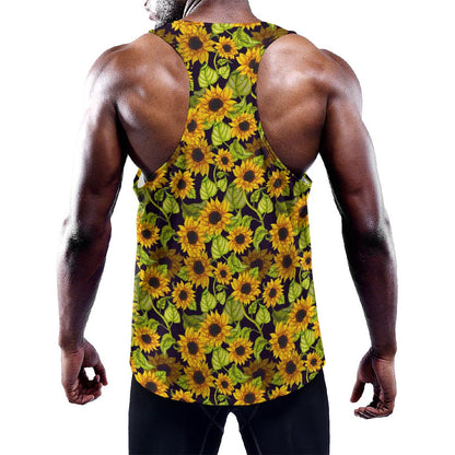 Hand Drawn Sunflower Pattern Print Training Tank Top