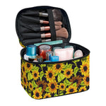 Hand Drawn Sunflower Pattern Print Travel Makeup Bag
