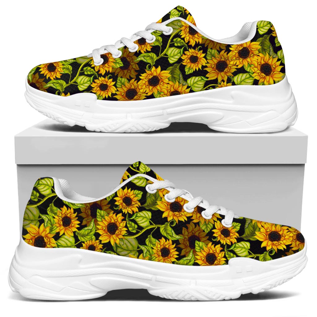 Hand Drawn Sunflower Pattern Print White Chunky Shoes