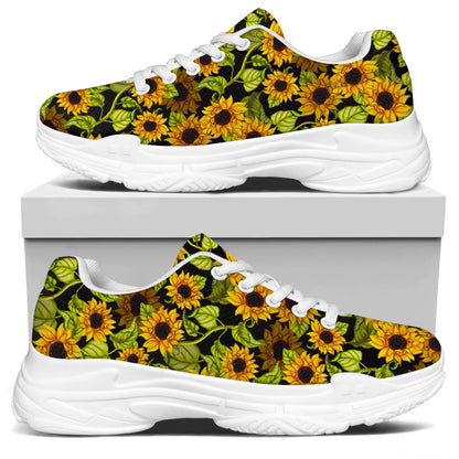 Hand Drawn Sunflower Pattern Print White Chunky Shoes