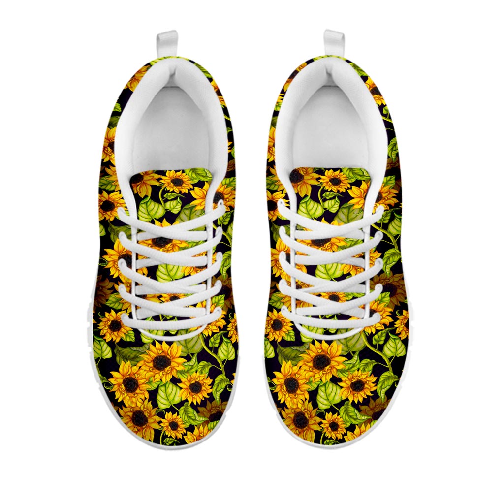 Hand Drawn Sunflower Pattern Print White Running Shoes