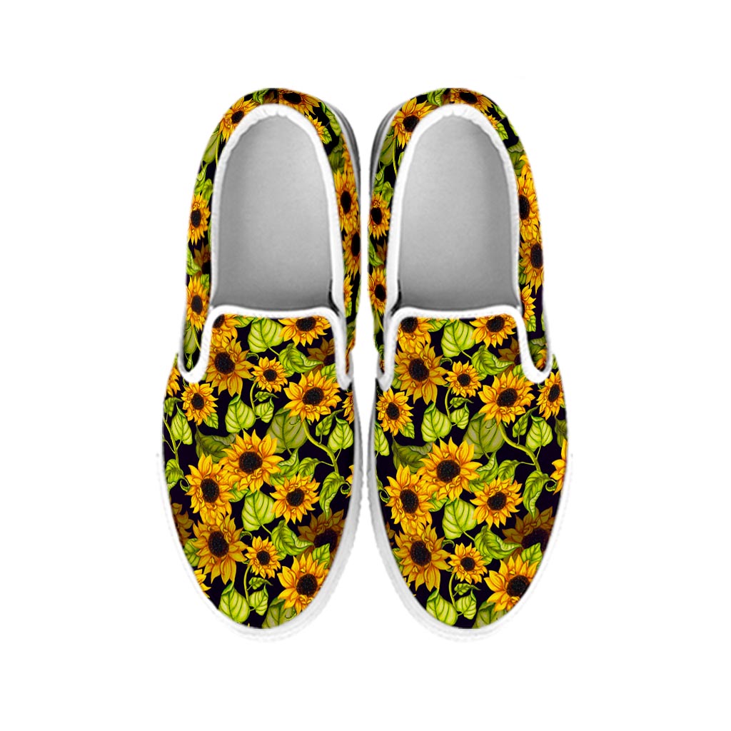 Hand Drawn Sunflower Pattern Print White Slip On Sneakers