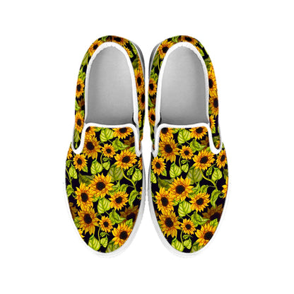 Hand Drawn Sunflower Pattern Print White Slip On Sneakers