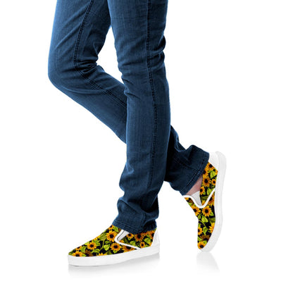 Hand Drawn Sunflower Pattern Print White Slip On Sneakers