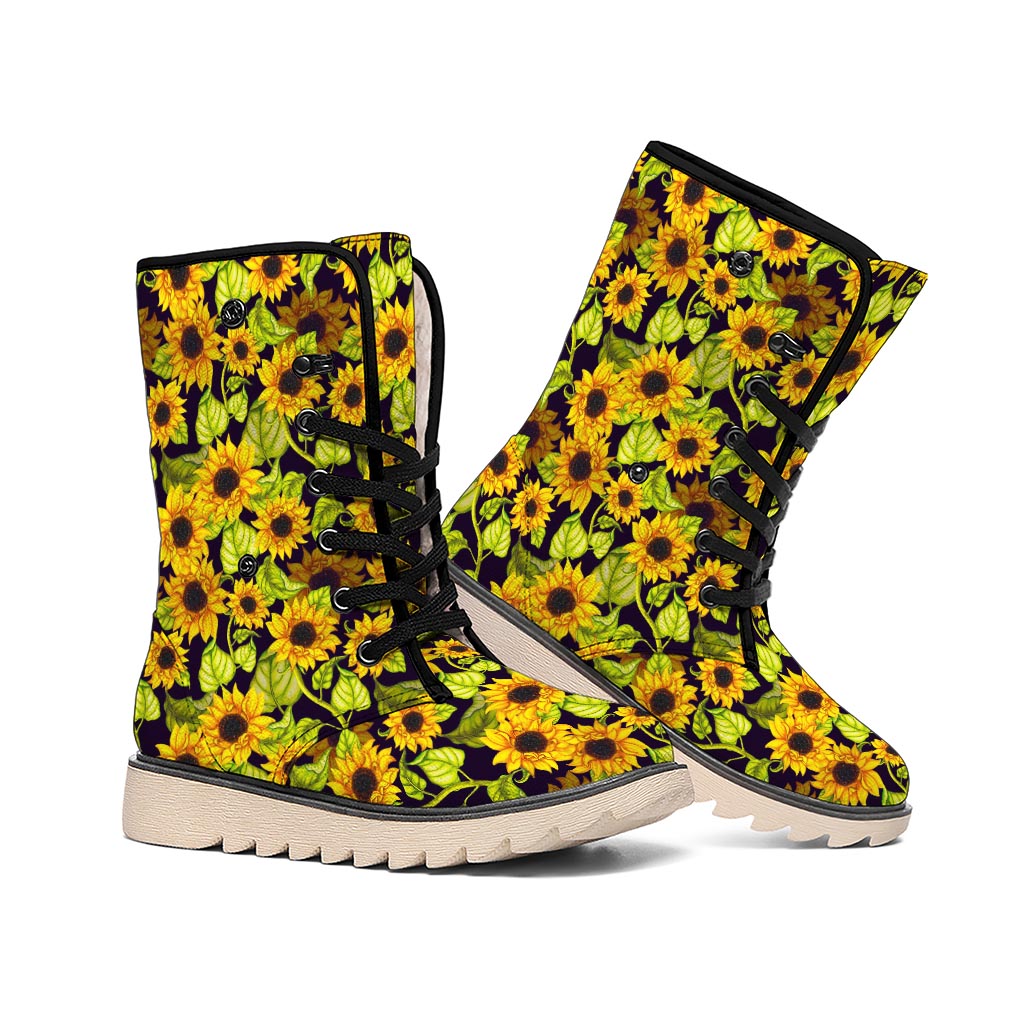 Hand Drawn Sunflower Pattern Print Winter Boots