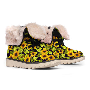 Hand Drawn Sunflower Pattern Print Winter Boots