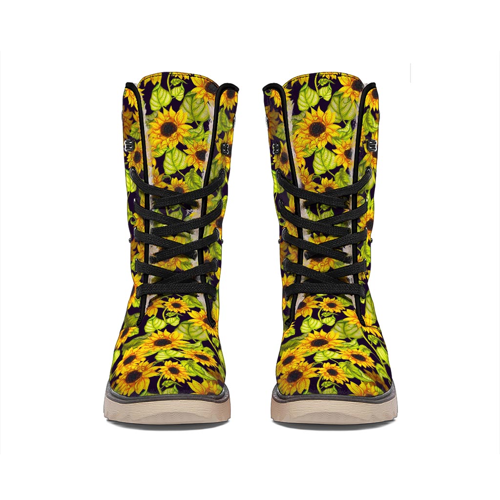 Hand Drawn Sunflower Pattern Print Winter Boots