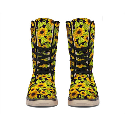 Hand Drawn Sunflower Pattern Print Winter Boots
