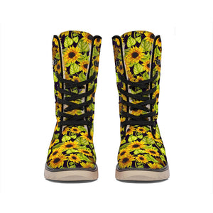 Hand Drawn Sunflower Pattern Print Winter Boots