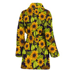 Hand Drawn Sunflower Pattern Print Women's Bathrobe