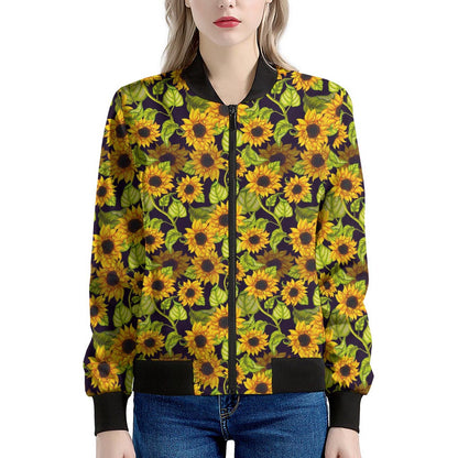Hand Drawn Sunflower Pattern Print Women's Bomber Jacket