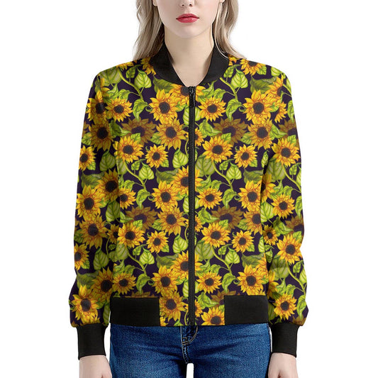 Hand Drawn Sunflower Pattern Print Women's Bomber Jacket
