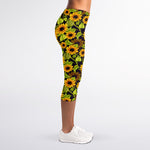 Hand Drawn Sunflower Pattern Print Women's Capri Leggings