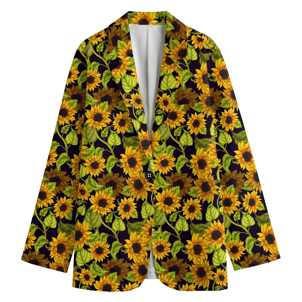 Hand Drawn Sunflower Pattern Print Women's Cotton Blazer