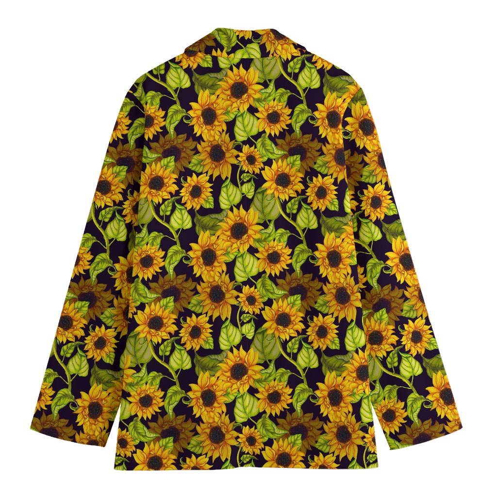 Hand Drawn Sunflower Pattern Print Women's Cotton Blazer
