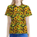Hand Drawn Sunflower Pattern Print Women's Polo Shirt