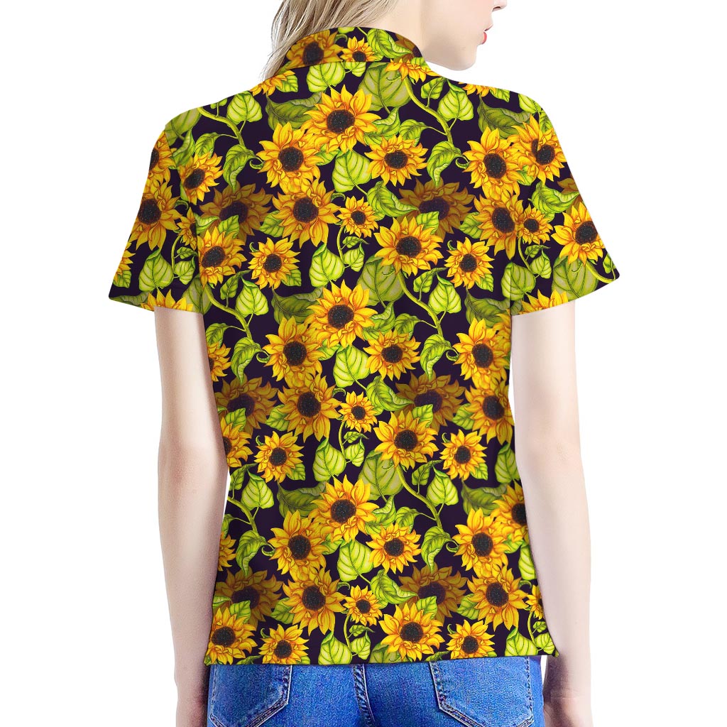 Hand Drawn Sunflower Pattern Print Women's Polo Shirt