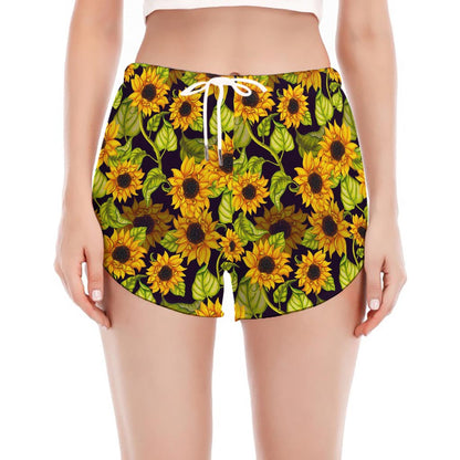 Hand Drawn Sunflower Pattern Print Women's Split Running Shorts