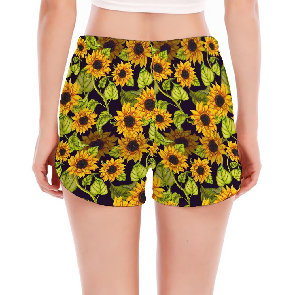 Hand Drawn Sunflower Pattern Print Women's Split Running Shorts