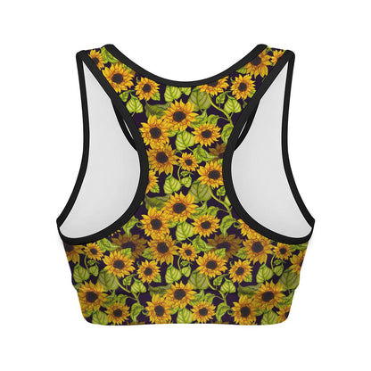Hand Drawn Sunflower Pattern Print Women's Sports Bra