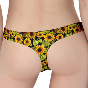 Hand Drawn Sunflower Pattern Print Women's Thong