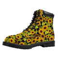 Hand Drawn Sunflower Pattern Print Padded Collar Lace Up Boots